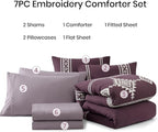 MaiRêve Embroidery Queen Size Comforter Set Purple, Boho Farmhouse Western Bedding Set 7 Pieces, All Season Bed in A Bag Comforter Set with Sheets, Pillowcases & Shams