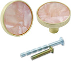 6 Pcs Gold Knobs for Dresser Drawers, Round Dresser Cabinet Knobs Pulls for Kitchen Cabinet Cupboard Door Furniture Decorative, Pink