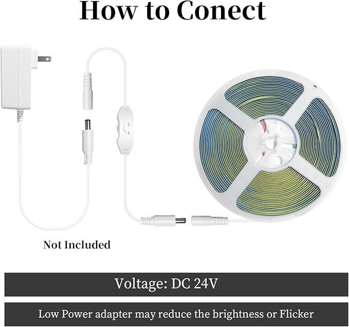 iNextStation COB LED Strip Light Blue 32.8ft/10M DC24V CRI 93+ Flexible LED Tape Lights 8mm for Bedroom, Kitchen, TV Backlight, Cabinet, Stage, Home DIY Lighting Decor(No Plug)