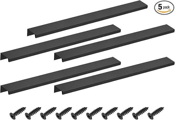 uxcell Cabinet Finger Edge Pull, 5pcs 300mm / 11.81" Aluminum Alloy Back Mount Hidden Cabinet Pulls Concealed Handle for Home Kitchen Drawer Cabinet, Black