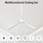 ocioc 52 inch Ceiling Fans with Lights and Remote, Dimmable Ceiling Fans with Reversible Quiet DC Motor, Flush Mount, 3CCT, White Ceiling Fan for Bedroom Living Room Indoor/Outdoor