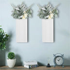 Wood Wall Planters 2 Pack with Artificial Greenery Plants - Pocket Wall Vases for Dried Flowers - Wood Wall Decor Hanging Planters for Living Room, Bedroom, Home Decor - White