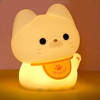 Amaredom Waving Kitten Night Light, Cute Cat Lamp, Silicone Dimmable Nursery Nightlight, Rechargeable LED Bedside Lamp with 20 Minutes Timer & Tap Control Baby Girls Women Bedrooms, Living Room