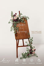 Ling's Moment 2pcs Wedding Flowers Garland Artificial Floral Swag Arch Decorations Rose Greenery Arrangements Marsala Blush Ceremony Reception Garden Easel Wall Entryway Outdoor board(NOT Include Sign