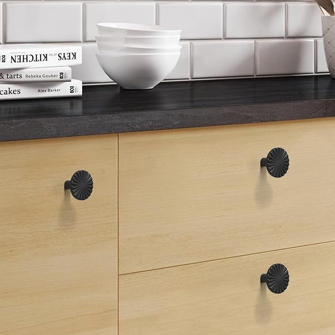 5 Pack Kitchen Cabinet Knobs Round Sunflower Dresser Knob Modern Drawer Hardware Cupboard Handles Furniture Knob for Bathroom Single Hole Knobs for Wardrobe Matte Black TYH-MB-K5