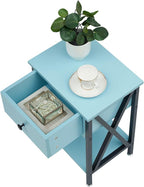 VECELO Nightstands Set of 2, Modern Bedside End Tables, Night Stands with Drawer and Storage Shelf for Living Room Bedroom, Industrial Metal Frame