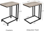VASAGLE End Table, C Shaped TV Tray with Metal Frame Rolling Casters, Industrial Side Table for Living Room Bedroom, 19.7 x 13.8 x 23.6 Inches, Greige and Black