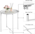 VECELO Side/End Table, Folding Round Metal Anti-Rust and Waterproof Outdoor or Indoor Tray for Living Room Bedroom Balcony and Office, 2 PCS, Beige