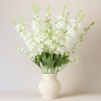 24 Pcs White Delphinium Artificial Flower 35.4'' Long Larkspur Stem White Fake Faux Silk Flowers Bulk for Tall Vase Floral Arrangements Home Centerpiece Table Wedding Decor