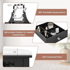 CHARMAID Vanity Desk with Mirror and Lights, Makeup Vanity Table with 5 Storage Drawers, 3 Color Lighting Modes, Adjustable Brightness, Modern Bedroom Dressing Table with Vanity Stool, Black