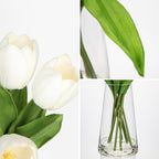 Fake Tulips Artificial Tulip Flowers in Glass Vase with Faux Water, 14.2" Real Touch White Tulip Flowers Spring Décor for Table Centerpiece Home Farmhouse Resto Wedding Decoration