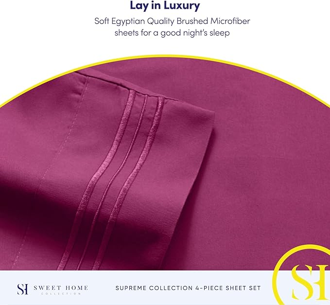 Full Size Sheet Sets - Breathable Luxury Sheets with Full Elastic & Secure Corner Straps Built In - 1800 Supreme Collection Extra Soft Deep Pocket Bedding Set, Sheet Set, Full, Berry