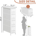 Somdot Narrow Dresser with 4 Drawers, Slim Storage Organizer Chest of Drawers with Removable Fabric Drawers for Small Spaces Bathroom Closet Bedroom Laundry, White Leather