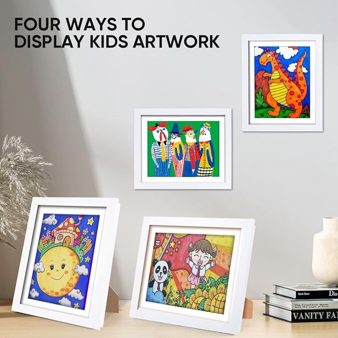 4-Pack Kids Artwork Frames Changeable - Kids Art Frame,Artwork Frames for Kids Art,Children Art Projects Kids Art Frames,8.5x11 Picture Frame for Display Kid Art work,With Storage(White)