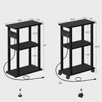 TUTOTAK Small Narrow Side Table with Charging Station, Skinny End Table for Small Spaces, Slim Nightstand with USB Ports and Outlet, Sofa Beside Table with Wheels, Black TB01BK046