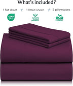 LuxClub 4 PC King Sheet Set, Breathable Luxury Bed Sheets, Deep Pockets Wrinkle Free Cooling Bed Sheets Machine Washable Hotel Bedding Silky Soft - Eggplant King