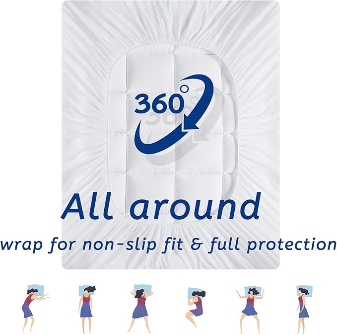 Full Size Mattress Topper for Back Pain, Cooling Extra Thick Mattress Pad Cover with 8-21 inch Deep Pocket, Plush Pillow Top Mattress Topper Overfilled with Down Alternative, Full Size, White
