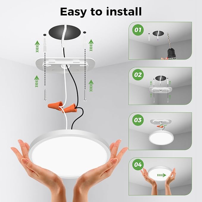 zemty 8Pack LED Flush Mount Ceiling Lights, 6.5 Inch 12W 1200lm Lighting Fixtures Recessed, Adjustable 3000K 4000K 6500K, Round Modern Ceiling Lamp for Bathroom Closet Hallway