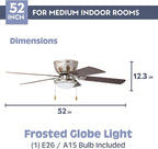 Prominence Home Benton Traditional 52 Inch Ceiling Fan with Light, LED Flush Mount Ceiling Fan, Indoor Fan with 5 Blades, Brown Walnut and Brown Maple Blade Finish Options, Brushed Nickel (51428-01)