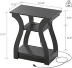 Black End Table Set of 2 with Charging Station, Side Table with USB Ports and Outlets, Black Nightstand, 3 Tier End Table with Storage Shelf for Living Room, Bedroom