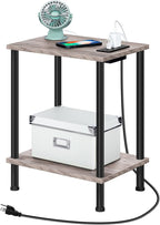 HOOBRO Side Table with Charging Station, End Table with USB Ports and Outlet, Nightstand with 2-Layer Storage Shelves for Small Spaces, Living Room, Bedroom, Stable Frame, Greige and Black BG09UBZ01
