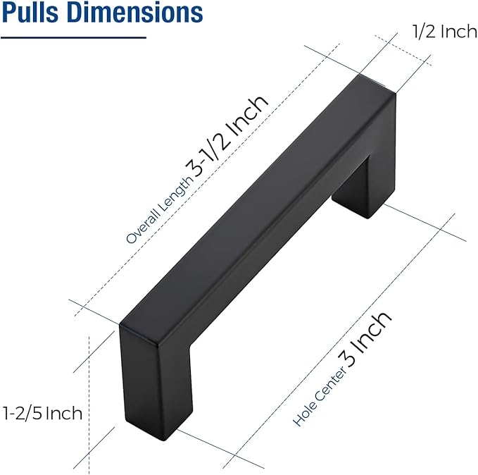 JOY DECOR 4 Pack Cabinet Handles, Black Cabinet Pulls, 3 Inch Kitchen Closet Handles Square Drawer Pulls Stainless Steel Drawer Hardware, 76mm Hole Centers