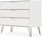 Manhattan Comfort Rockefeller 3 Drawer Dresser for Bedroom Storage, Nursery, Closet, Living Room, Entryway, TV Stand for Screens up to 32 Inches, Anti-Tip Kit Included, Set of 1, White