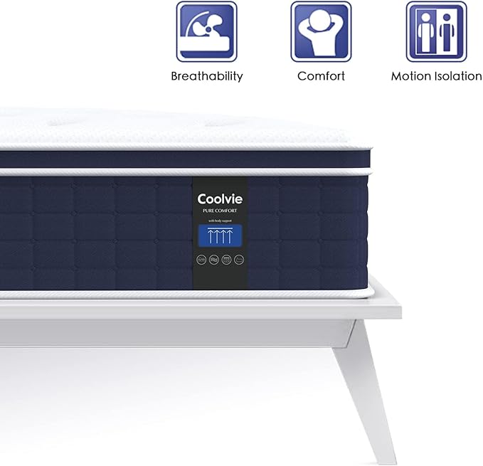 Coolvie Queen Mattress Firm, Strong Coils Hybrid Mattresses for Extra Lumbar & Hip Support, Cooling Knit Fabric Cover- CertiPUR-US® Certified Foam/ 80x60x12, 12 Inch Mattress Queen Size in a Box