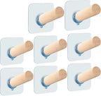 FOTYRIG Adhesive Hat Hooks Hat Hangers 10lbs Sticky Wall Rack for Baseball Caps, Bucket Hats, Cowboy Hats, Extended Wooden Pegs Handmade - Bathroom Door Cloest Entryway Wardrobe-8 Pack