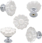 6PCS Vintage Floral Daisy Ceramic Dresser Drawer Knobs Elegant Cabinet Cupboard Door Hardware Pull Handles w/Screws White