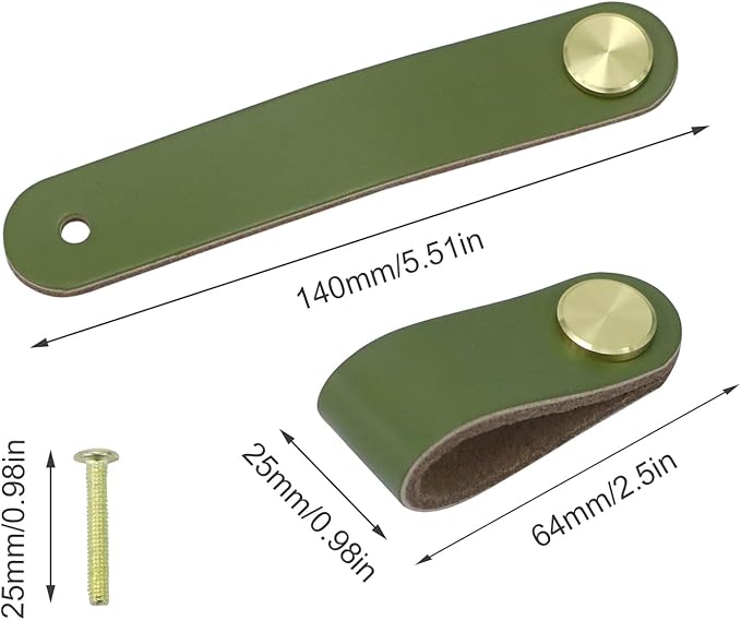 Leather Drawer Pulls and Knobs Soft Cabinet Handles Modern Cabinets Door Knob for Furniture Cupboards Wardrobe Dresser Decorative Handle with Screw 4 Pcs (Fruit Green)
