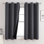 ChrisDowa 100% Blackout Curtains for Bedroom with Black Liner, 2 Thick Layers Total Blackout Thermal Insulated Grommet Window Curtains 63 Inch Length 2 Panels Set (Dark Grey, 42 x 63 Inch)