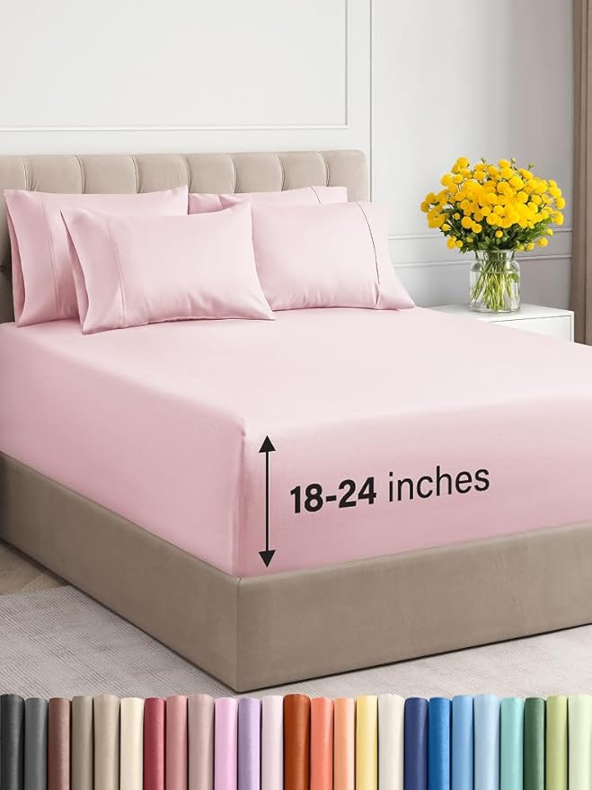 Extra Deep Full Sheet Set - 6 Piece Breathable and Cooling Sheets - Hotel Luxury Bed Sheets Set - Easy Fit - Soft, Wrinkle Free and Comfy Sheets Set - Lavender Pink Sheet Set with Extra Deep Pockets