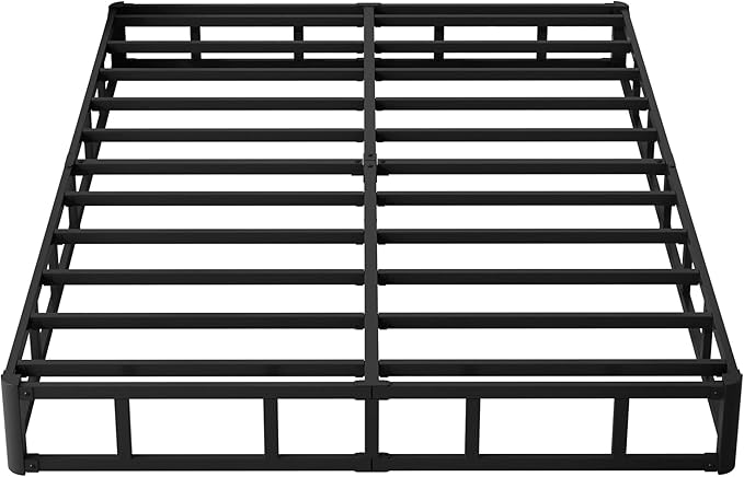 King Box Spring 9 Inch, Heavy Duty Metal Box Spring Bed Base with Fabric Cover, Mattress Foundation, Easy Assembly, Noise Free, Black