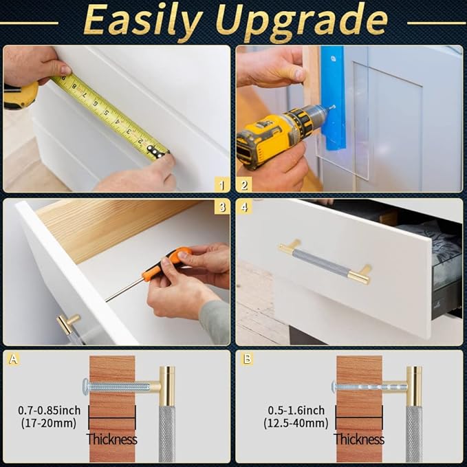 Knurled Cabinet Pulls 2 Pack, 6 Inch Long Cabinet Handles Metal Door Pulls, Kitchen Drawer Pull Knurled Dresser Handles - 5" Hole to Hole, Grey & Gold