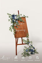 Ling's moment 2pcs Wedding Flowers Garland Artificial Floral Swag Arch Decorations Rose Greenery Arrangements Dusty Blue & Navy Ceremony Reception Garden Easel Wall Entryway Outdoor (NOT Include Sign