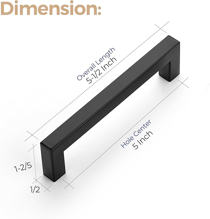 Ravinte 32 Pack 5 Inch Kitchen Square Cabinet Handles Matte Black Pulls Black Drawer Pulls Kitchen Cabinet Hardware Handles