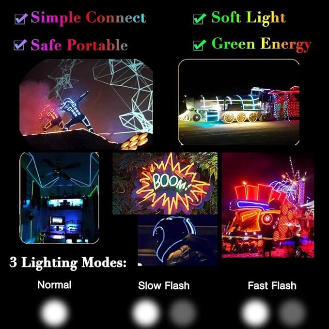 MaxLax EL Wire Blue, 32.8ft/10m Portable Battery Pack Neon Light Strip 360° Cuttable Glowing Rope Lights for Parties, Halloween, DIY Decoration
