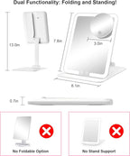 Gospire Travel Makeup Mirror with Lights and Magnification 10X, Portable Make Up Compact Tabletop with Adjustable Stand, 3 Colored Light Rechargeable Lighted LED Cosmetic Vanity- White