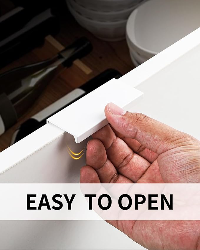 5 Pack 3 inch self Adhesive Cabinet pulls Adhesive Cabinet Handles Finger pulls Drawer pulls Warm White Stick on Handles Finger pulls for cabinets Concealed Edge Seam Flat Pull
