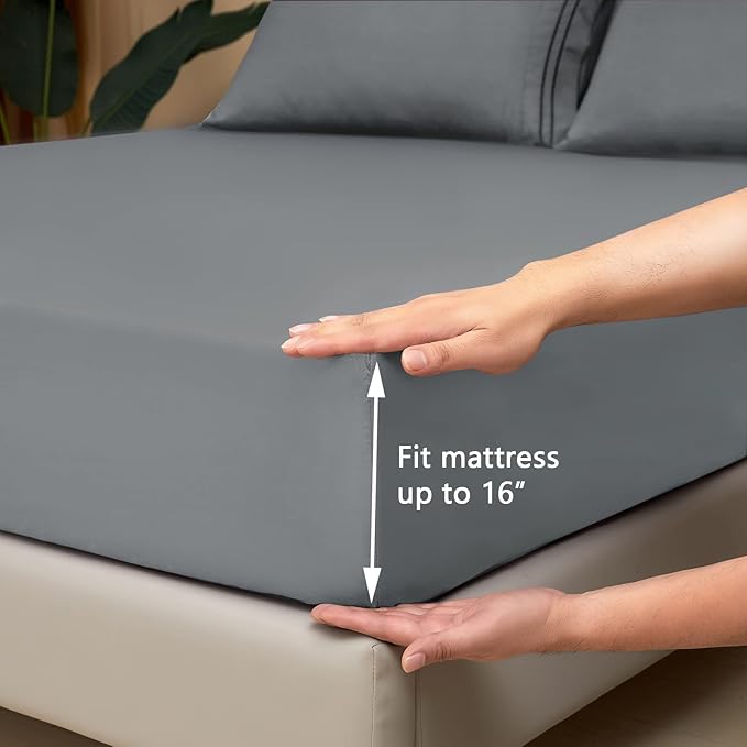 Mejoroom Queen Size Sheet Set - Hotel Luxury 1800 Bedding Sheets & Pillowcases - Deep Pocket Fitted Sheet, Soft, Breathable, Wrinkle & Fade Resistant - 4 Piece (Queen,Gray)