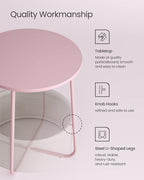 VASAGLE LILEA Collection - Small Round Side End Table, Modern Nightstand with Fabric Basket, Jelly Pink and Cream White ULET223R61