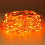 Twinkle Star 2 Pack Orange Halloween Fairy Lights Battery Operated, Total 66 ft 200 Led String Lights Remote Control Timer Silver String Light 8 Modes Firefly Lights for Garden Party Indoor Decor