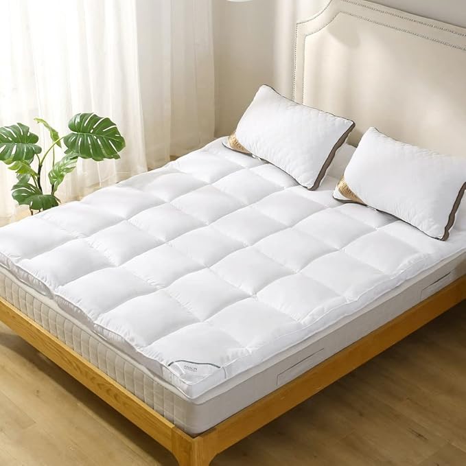 Mattress Pad Queen Size - Soft Comfort Mattress Cover, Quilted Fitted Mattress Topper with Anchor Bands Fits 8-21 Inch Mattress, Breathable Fluffy Pillow Top