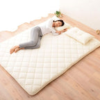 EMOOR Japanese Futon Mattress CLASSE & Fitted Sheet PRESSO King Made in Japan, Cotton (White) Foldable Floor Sleeping Bed Tatami Mat