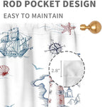 Nautical Curtains, Vintage Marine Coastal Sailboat Compass Anchor Ocean Beach Lighthouse Watercolor Blue Decorative Drapes for Bedroom Living Room Kitchen Bathroom Window 2 Panels, 84"x63" Inch