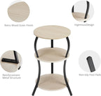 Vintage Small Round Side Table, 3-Tier Slim Waist Circular End Table with Storage Shelf, Compact Tea Sofa Side Table, Round Corner Coffee Table Nightstand for Living Room Bedroom Small Spaces,Oak