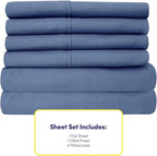 Cal King Size Bed Sheets - 6 Piece 1500 Supreme Collection Fine Brushed Microfiber Deep Pocket California King Sheet Set Bedding - 2 Extra Pillow Cases, Great Value, California King, Denim
