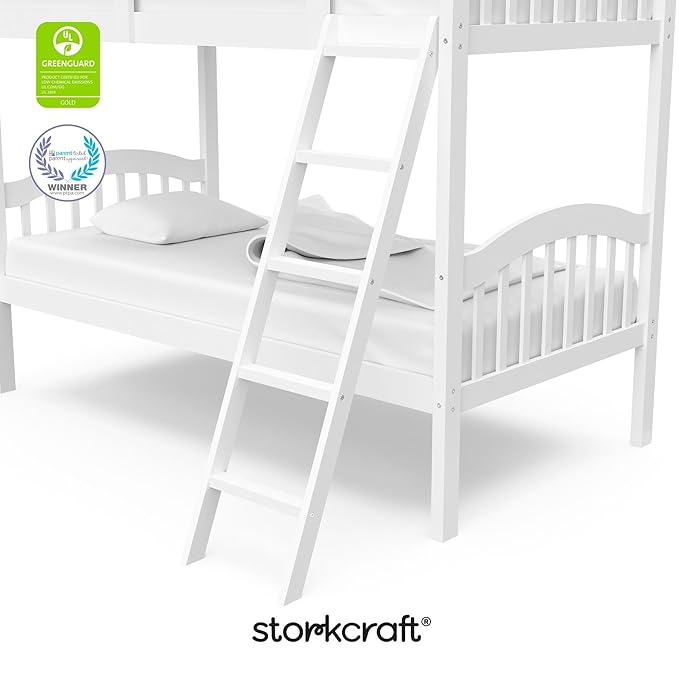 Storkcraft Long Horn Twin-Over-Twin Bunk Bed (White) - GREENGUARD Gold Certified, Converts to 2 Individual Twin Beds
