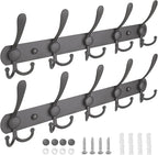 TICONN Wall Mounted Coat Rack, Five Heavy Duty Tri Hooks All Metal Construction for Jacket Coat Hat in Mudroom Entryway (Space Gray, 2-Pack)